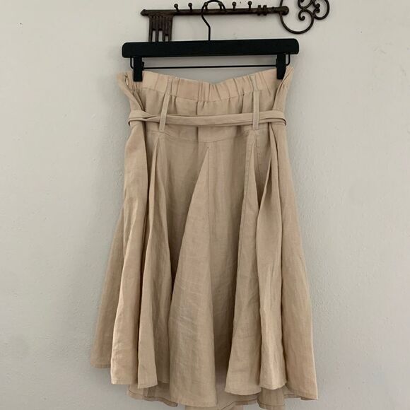 Soft Surroundings 100% linen belted pleated flare knee length skirt size petiteM - Picture 5 of 8